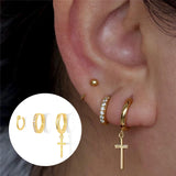18K Plated Earrings Set Delicate Zircon Pave Charms Ear Studs Jewelry