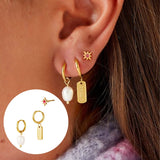 18K Plated Earrings Set Delicate Zircon Pave Charms Ear Studs Jewelry