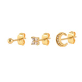 3pc 18K Plated Hoop Earrings Set with Zircon Moon Star Studs