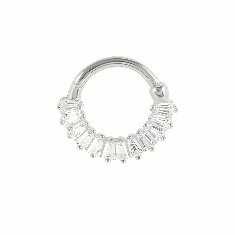 925 Silver Zircon Pave Hoop Earrings Oval Crystal Piercing Cartilage Jewelry