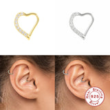925 Silver Zircon Pave Hoop Earrings Oval Crystal Piercing Cartilage Jewelry