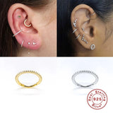 925 Silver Zircon Pave Hoop Earrings Oval Crystal Piercing Cartilage Jewelry