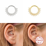 925 Silver Zircon Pave Hoop Earrings Oval Crystal Piercing Cartilage Jewelry