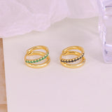 925 Silver Double Circle Huggie Earrings-Colored CZ Cartilage Hoop Piercing