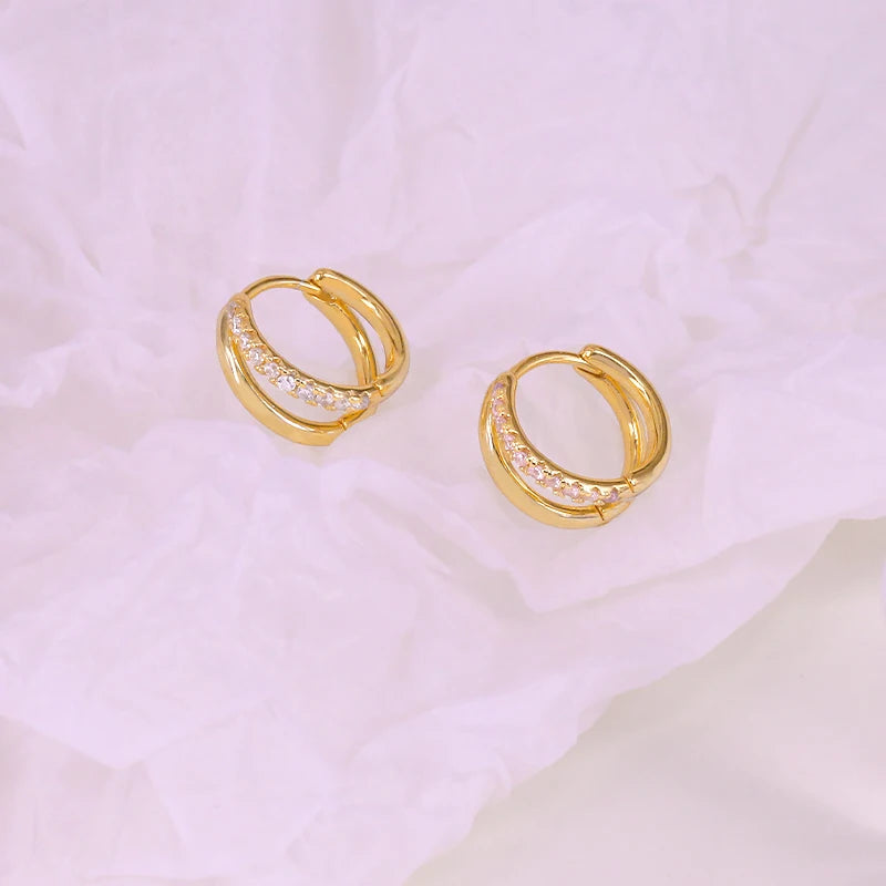 925 Silver Double Circle Huggie Earrings-Colored CZ Cartilage Hoop Piercing