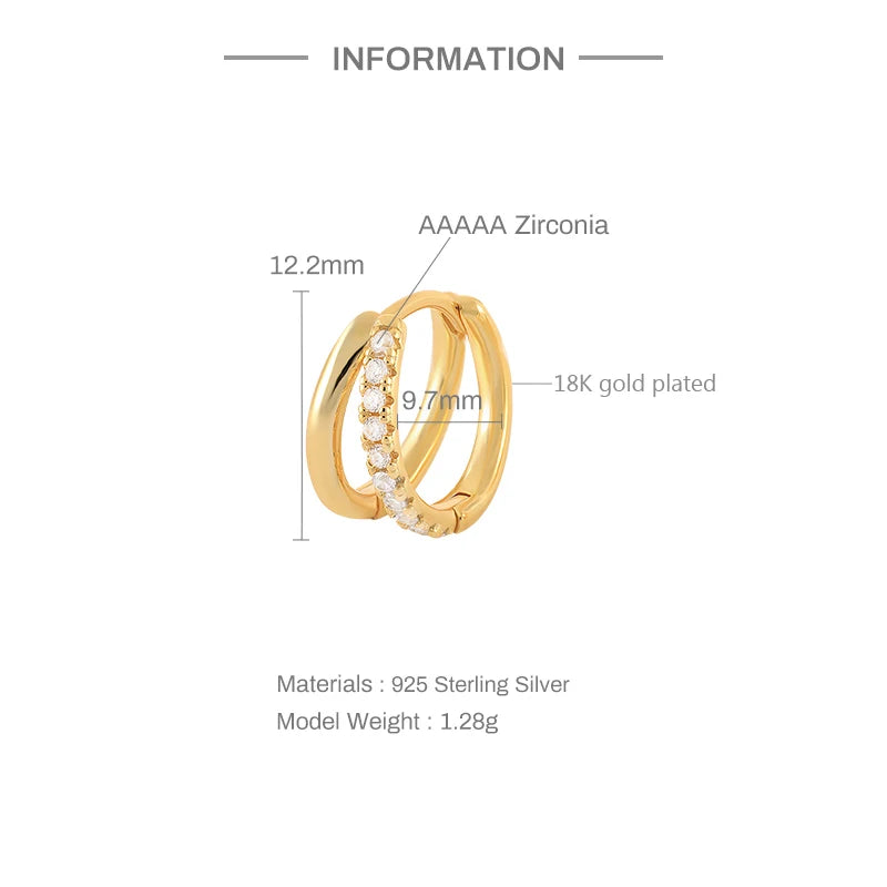 925 Silver Double Circle Huggie Earrings-Colored CZ Cartilage Hoop Piercing