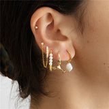 925 Silver Pearl Circle Chain Stud Earrings Women Piercing Studs