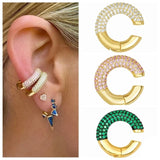 Gold Zircon Pave Ear Cuffs - No Piercing - Chunky Thick Clip Earrings