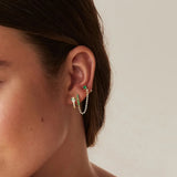 925 Silver Double Hole Tassel Earrings Green CZ Circle Stud Earring
