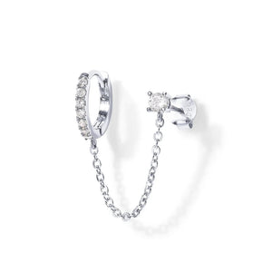 925 Silver Double Hole Tassel Earrings Green CZ Circle Stud Earring