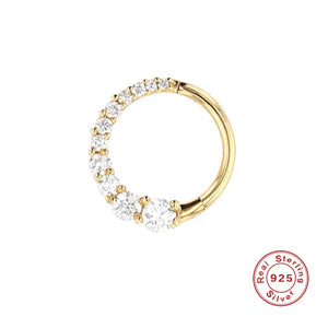 925 Sterling Silver CZ Zircon Pave Daith Hoop Earrings