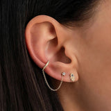 925 Sterling Silver CZ Ear Cuff Chain Tassel Stud