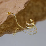 925 Sterling Silver CZ Ear Cuff Chain Tassel Stud