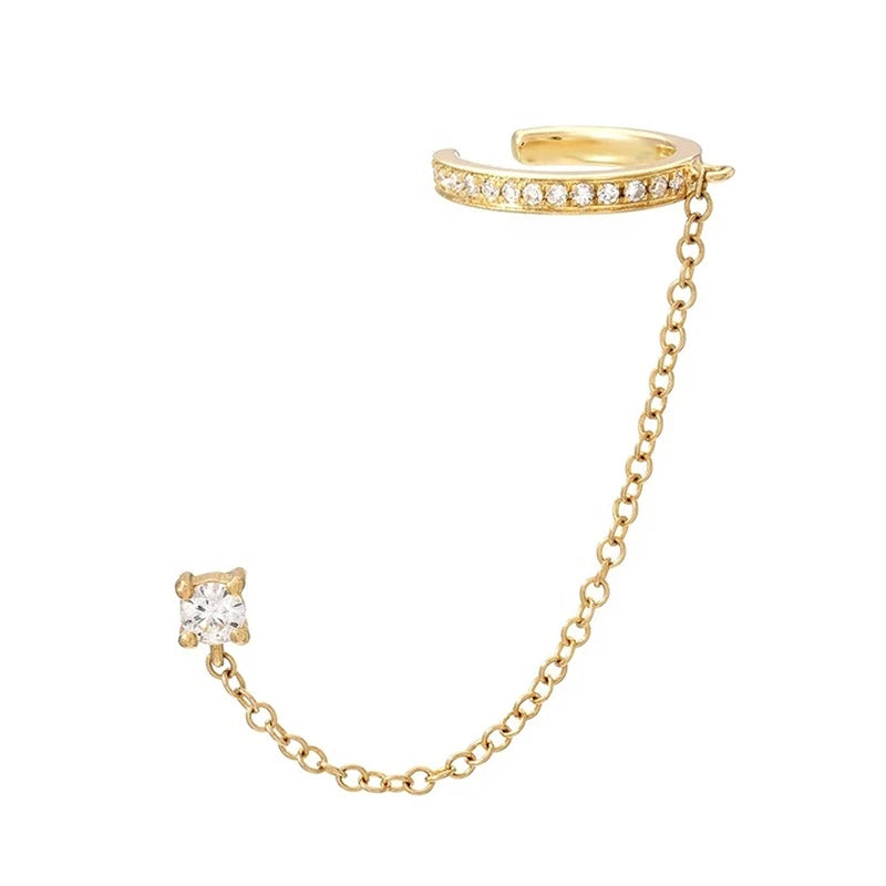 925 Sterling Silver CZ Ear Cuff Chain Tassel Stud