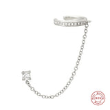 925 Sterling Silver CZ Ear Cuff Chain Tassel Stud