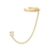 925 Sterling Silver CZ Ear Cuff Chain Tassel Stud