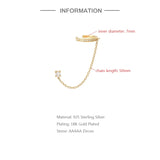 925 Sterling Silver CZ Ear Cuff Chain Tassel Stud