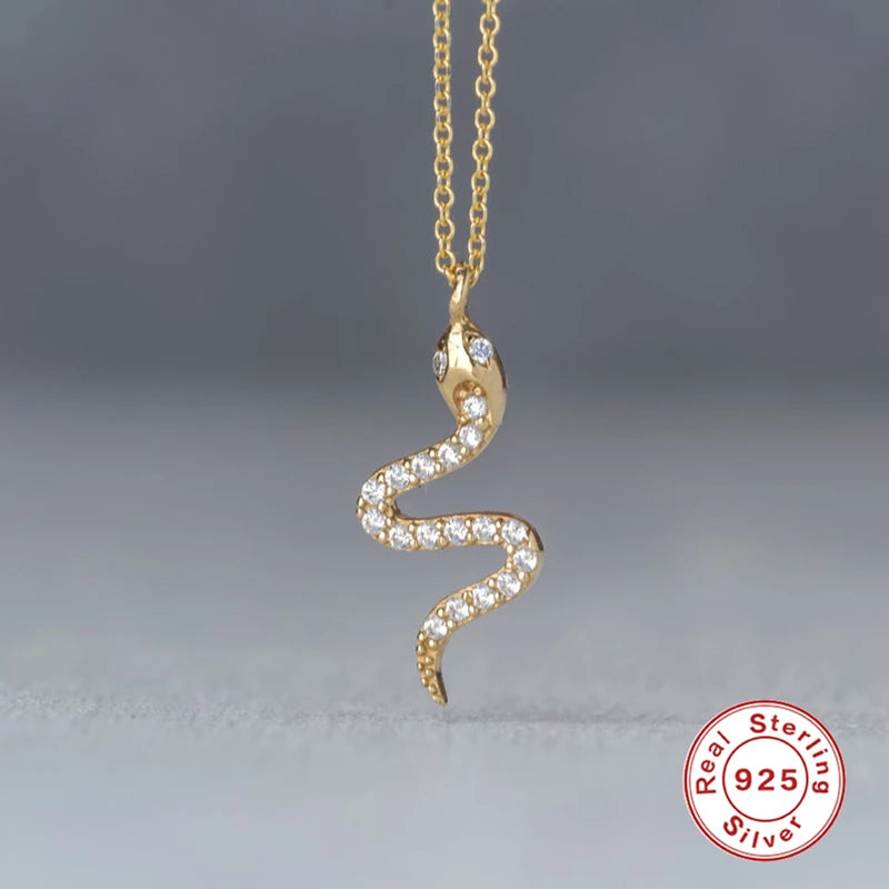 925 Silver Snake Pendant Chain Choker Necklace