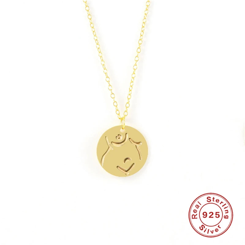 925 Silver Necklace Women Mother's Gift Round Pendant Chain Collars