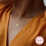 925 Silver Necklace Women Mother's Gift Round Pendant Chain Collars