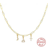 S925 Silver Star Moon Pendant Necklace Jewelry Collar