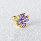 2pcs 925 Sterling Silver Purple Zircon Piercing Earrings Set