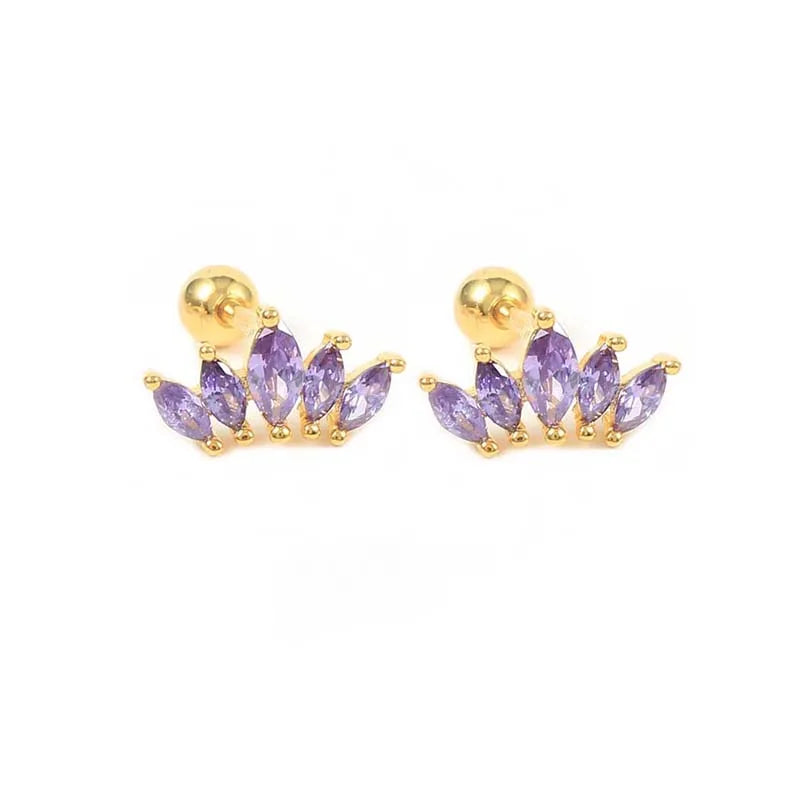 2pcs 925 Sterling Silver Purple Zircon Piercing Earrings Set