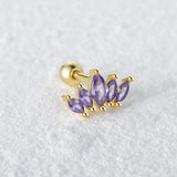 2pcs 925 Sterling Silver Purple Zircon Piercing Earrings Set