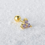2pcs 925 Sterling Silver Purple Zircon Piercing Earrings Set