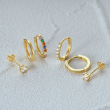 925 Silver Zircon Huggie Earrings 18k Hoop Stud Fine Jewelry