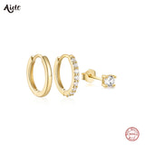 925 Silver Zircon Huggie Earrings 18k Hoop Stud Fine Jewelry