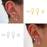 Colorful Zircon Charm Dangle Earrings Set 18K Plated Crystal Flower Heart