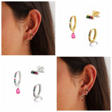 Colorful Zircon Charm Dangle Earrings Set 18K Plated Crystal Flower Heart