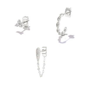Colorful Zircon Charm Dangle Earrings Set 18K Plated Crystal Flower Heart