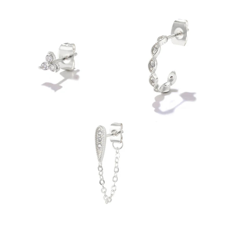 Colorful Zircon Charm Dangle Earrings Set 18K Plated Crystal Flower Heart