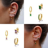 Colorful Zircon Charm Dangle Earrings Set 18K Plated Crystal Flower Heart