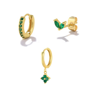 Colorful Zircon Charm Dangle Earrings Set 18K Plated Crystal Flower Heart