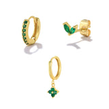Colorful Zircon Charm Dangle Earrings Set 18K Plated Crystal Flower Heart