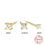 925 Silver Clear Zircon Stud Earrings Minimalist Rhinestone Jewelry Set