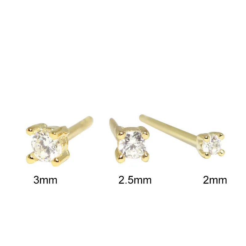 925 Silver Clear Zircon Stud Earrings Minimalist Rhinestone Jewelry Set