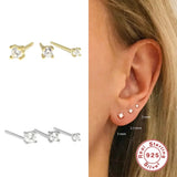 925 Silver Clear Zircon Stud Earrings Minimalist Rhinestone Jewelry Set