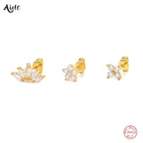 925 Silver CZ Flower Crown Stud Earrings Set For Women