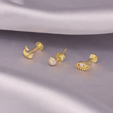925 Silver CZ Flower Crown Stud Earrings Set For Women