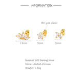 925 Silver CZ Flower Crown Stud Earrings Set For Women