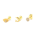 925 Silver CZ Flower Crown Stud Earrings Set For Women