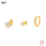 925 Silver Zircon Flower Lightning Studs Jewelry Set