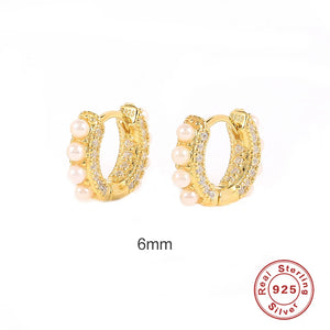 925 Sterling Silver Huggie Earrings Pearl Hoop Earring Jewelry Brincos