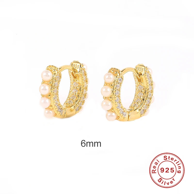925 Sterling Silver Huggie Earrings Pearl Hoop Earring Jewelry Brincos