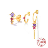 925 Silver Zircon Tassels Stud Earrings For Women