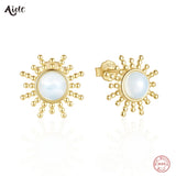 925 Silver Opal Sun Piercing Earrings Retro Jewelry Gift